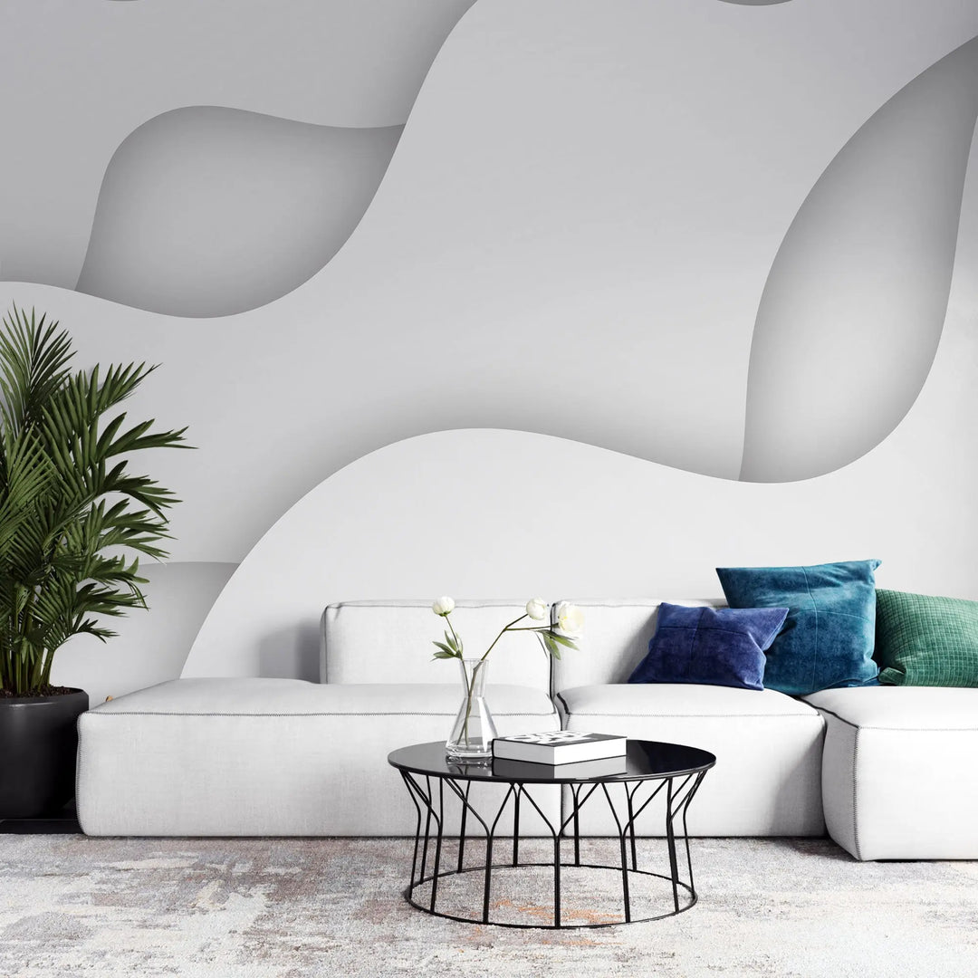Tapet personalizat 3d cu forme abstracte albe cu efect 3d overlay white waves