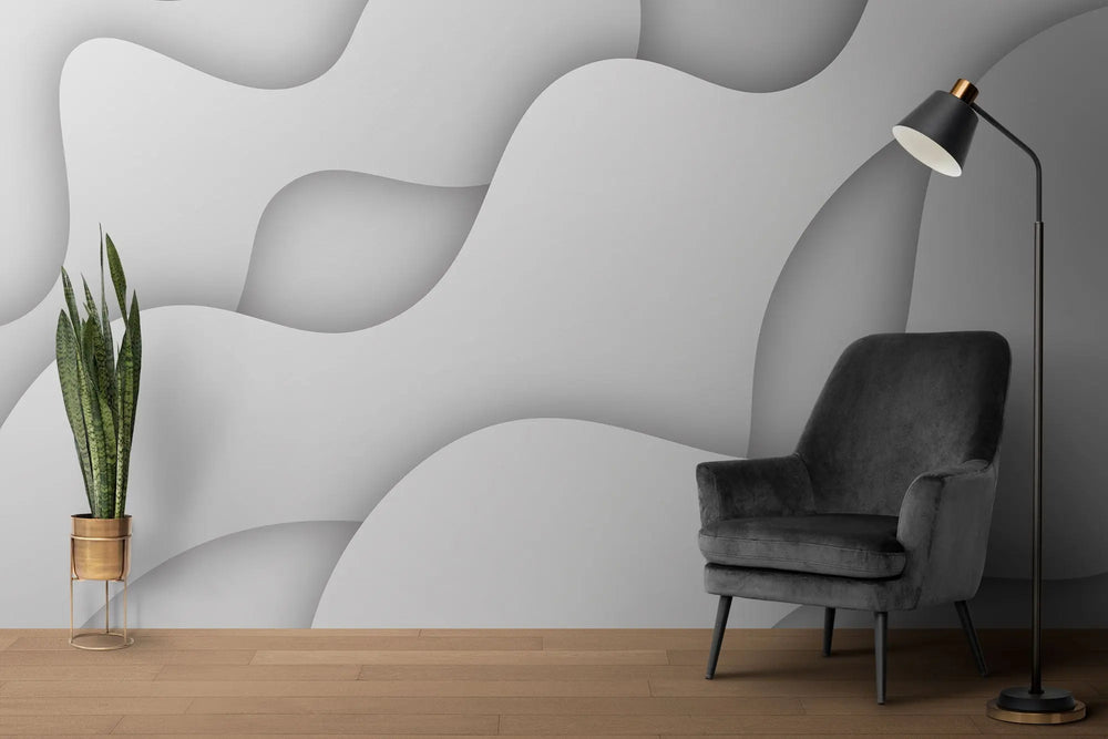 Tapet personalizat 3d cu forme abstracte albe cu efect 3d overlay white waves