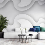 Tapet personalizat 3d cu design abstract in nuante de alb si umbre gri white frequency