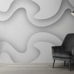 Tapet personalizat 3d cu design abstract in nuante de alb si umbre gri white frequency