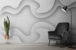Tapet personalizat 3d cu design abstract in nuante de alb si umbre gri white frequency
