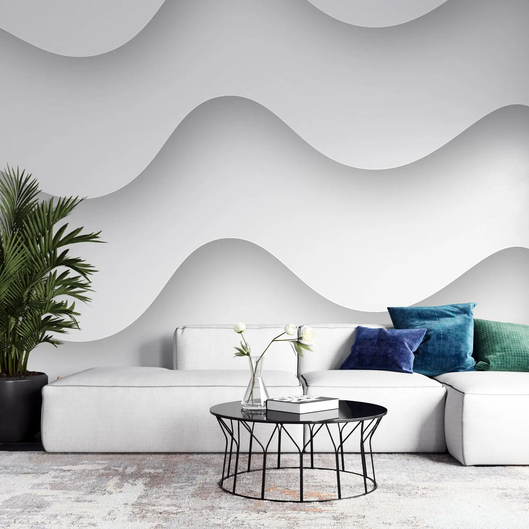 Tapet personalizat 3d cu forme abstracte albe si umbre cu efect 3d white waves