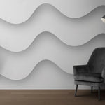 Tapet personalizat 3d cu forme abstracte albe si umbre cu efect 3d white waves