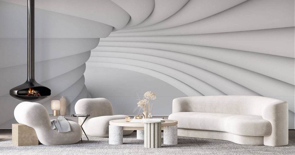 Tapet Personalizat 3D cu efect realist al unui tunel alb in perspectiva 3D - 3D TUNNEL