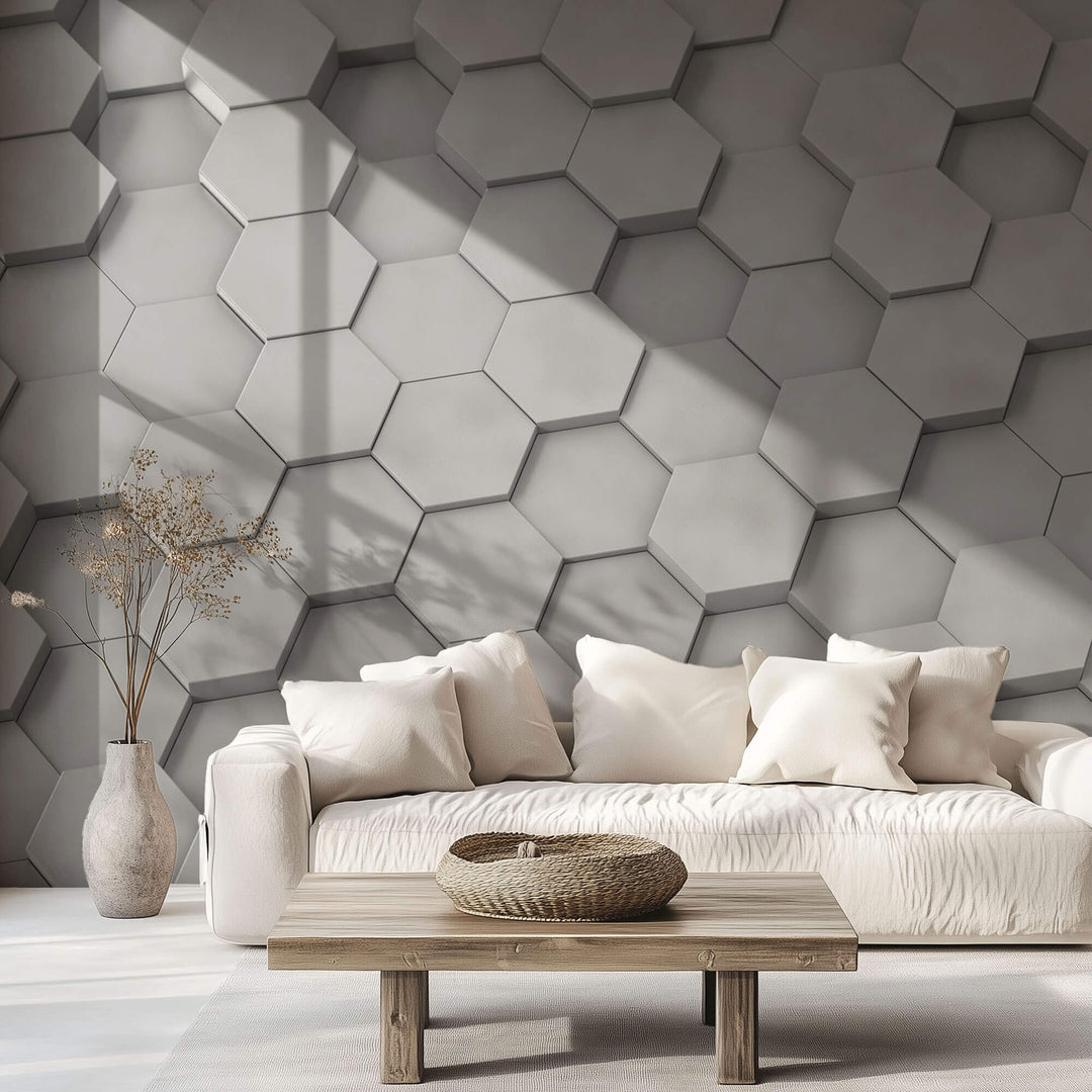 Tapet Personalizat 3D cu hexagoane iesite in relief in nuante de gri - GREY HEX