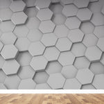 Tapet Personalizat 3D cu hexagoane iesite in relief in nuante de alb-gri - ANGLE GREY HEX