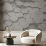 Tapet Personalizat 3D cu hexagoane iesite in relief in nuante de alb-gri - ANGLE GREY HEX