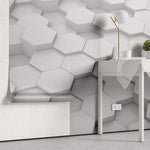 Tapet Personalizat 3D cu hexagoane iesite in relief in nuante de alb-gri - ANGLE GREY HEX