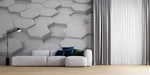 Tapet Personalizat 3D cu hexagoane iesite in relief in nuante de alb-gri vazute din apropiere - CLOSE UP HEX