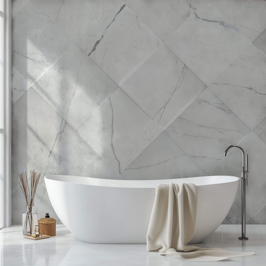 Tapet Personalizat 3D cu elemente de marmura alba iesite in relief - 3D MARBLE