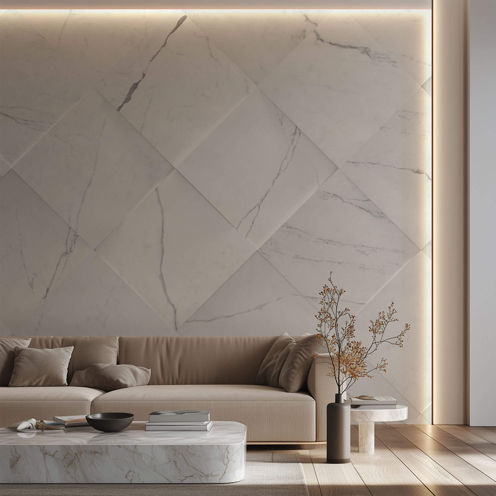 Tapet Personalizat 3D cu elemente de marmura alba iesite in relief - 3D MARBLE