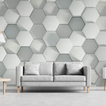 Tapet Personalizat 3D cu hexagoane albe iesite in relief cu efect de lumina si umbra - SHADOW HEXAGONS