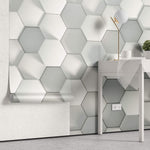 Tapet Personalizat 3D cu hexagoane albe iesite in relief cu efect de lumina si umbra - SHADOW HEXAGONS