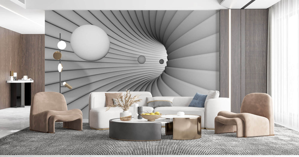 Tapet Personalizat 3D cu un tunel in viziune 3D si sfere plutind in departare - SPHERE VISION