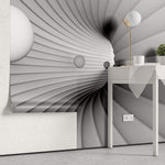 Tapet Personalizat 3D cu un tunel in viziune 3D si sfere plutind in departare - SPHERE VISION