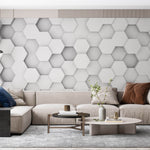 Tapet Personalizat 3D cu hexagoane iesite in relief redand o perspectiva in spatiu - 3D HONEYCOMB