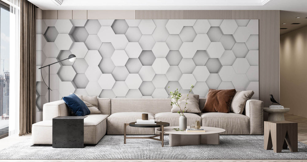 Tapet Personalizat 3D cu hexagoane iesite in relief redand o perspectiva in spatiu - 3D HONEYCOMB