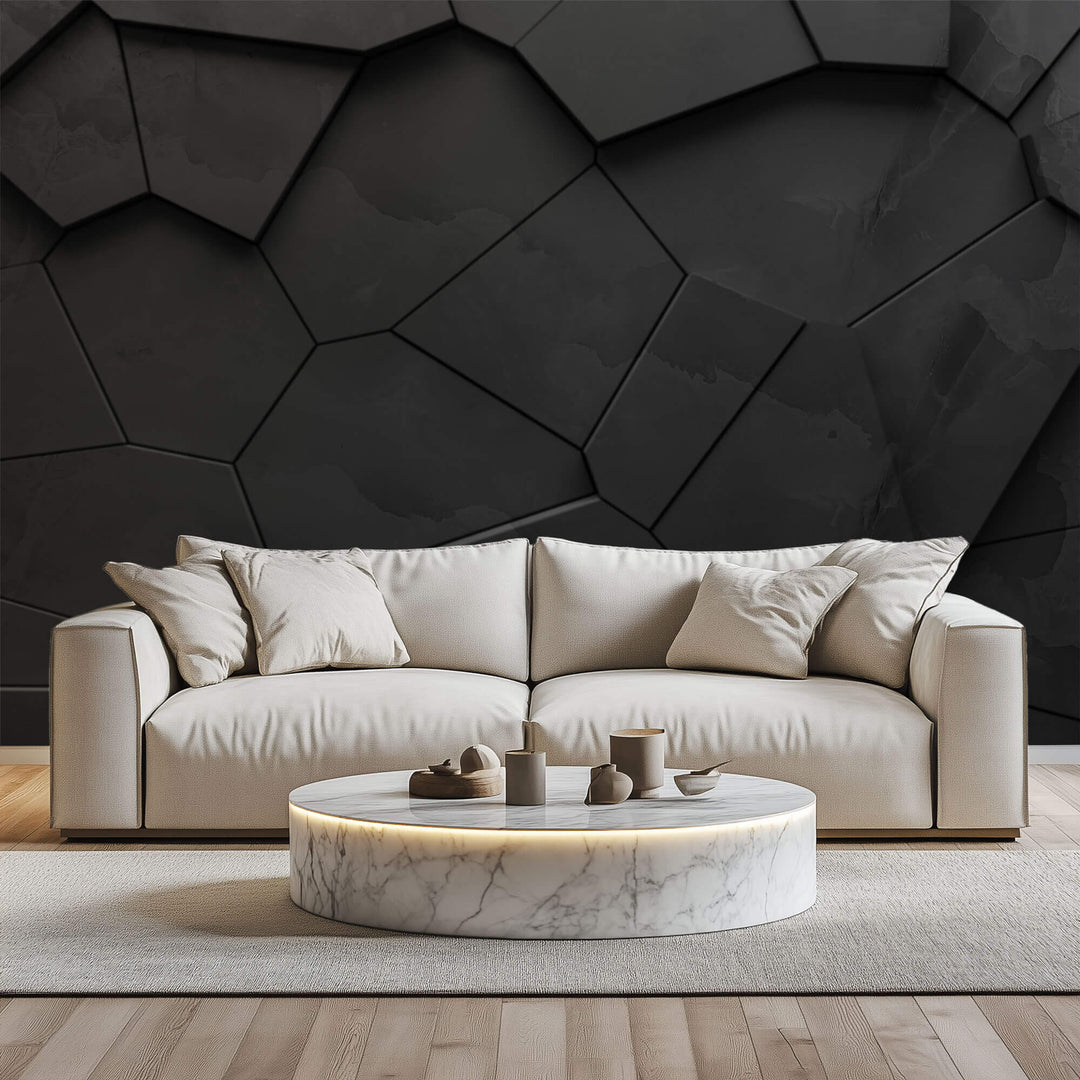 Tapet Personalizat 3D cu roca neagra sparta neuniform si iesita in relief - 3D CRACKED ROCK