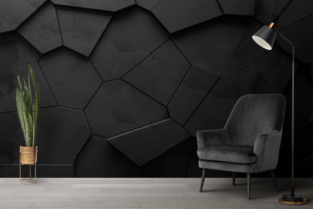 Tapet Personalizat 3D cu roca neagra sparta neuniform si iesita in relief - 3D CRACKED ROCK