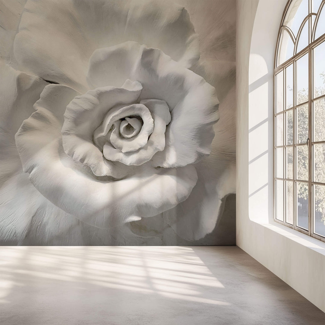 Tapet Personalizat 3D cu o floare din ipsos alb in relief - 3D PLASTER ROSE