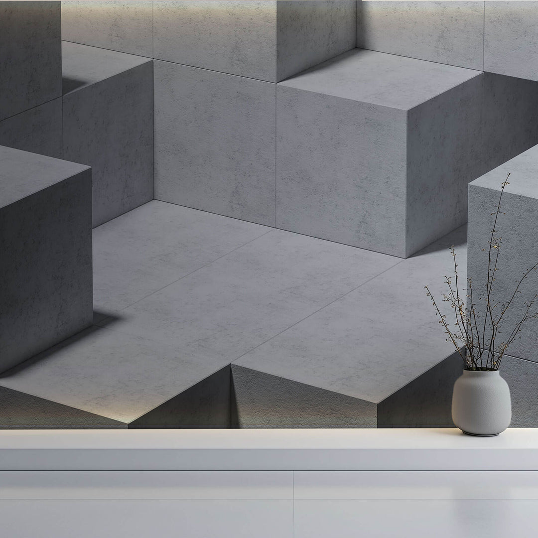 Tapet Personalizat 3D cu o structura de ciment moderna dispusa in cuburi 3D - 3D CONCRETE CUBES