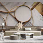 Tapet Personalizat 3D cu inele aurii si marmura alba - GOLD METALIC MARBLE