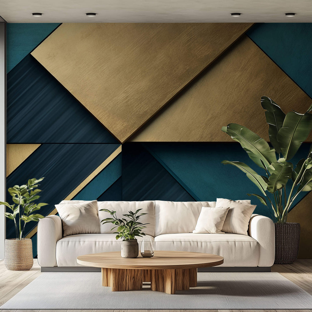 Tapet Personalizat 3D cu un panou turcoaz si auriu cu efect 3D - TURQUOISE PANNELING