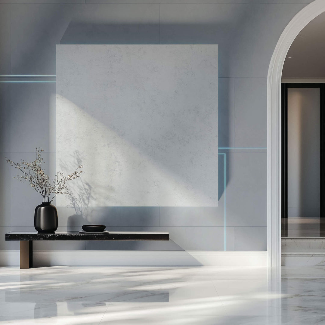 Tapet Personalizat 3D cu un model modern de piatra iesita in relief si lumini neon - MODERN CHIP