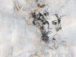 Tapet personalizat watercolor cu design feminin pictat artistic in nuante de gri si accente aurii beautiful estetic