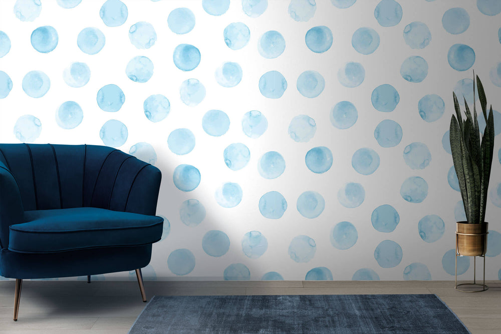 Tapet Personalizat Watercolor cu cerculete albastre in acuarela - SOAP BUBBLES