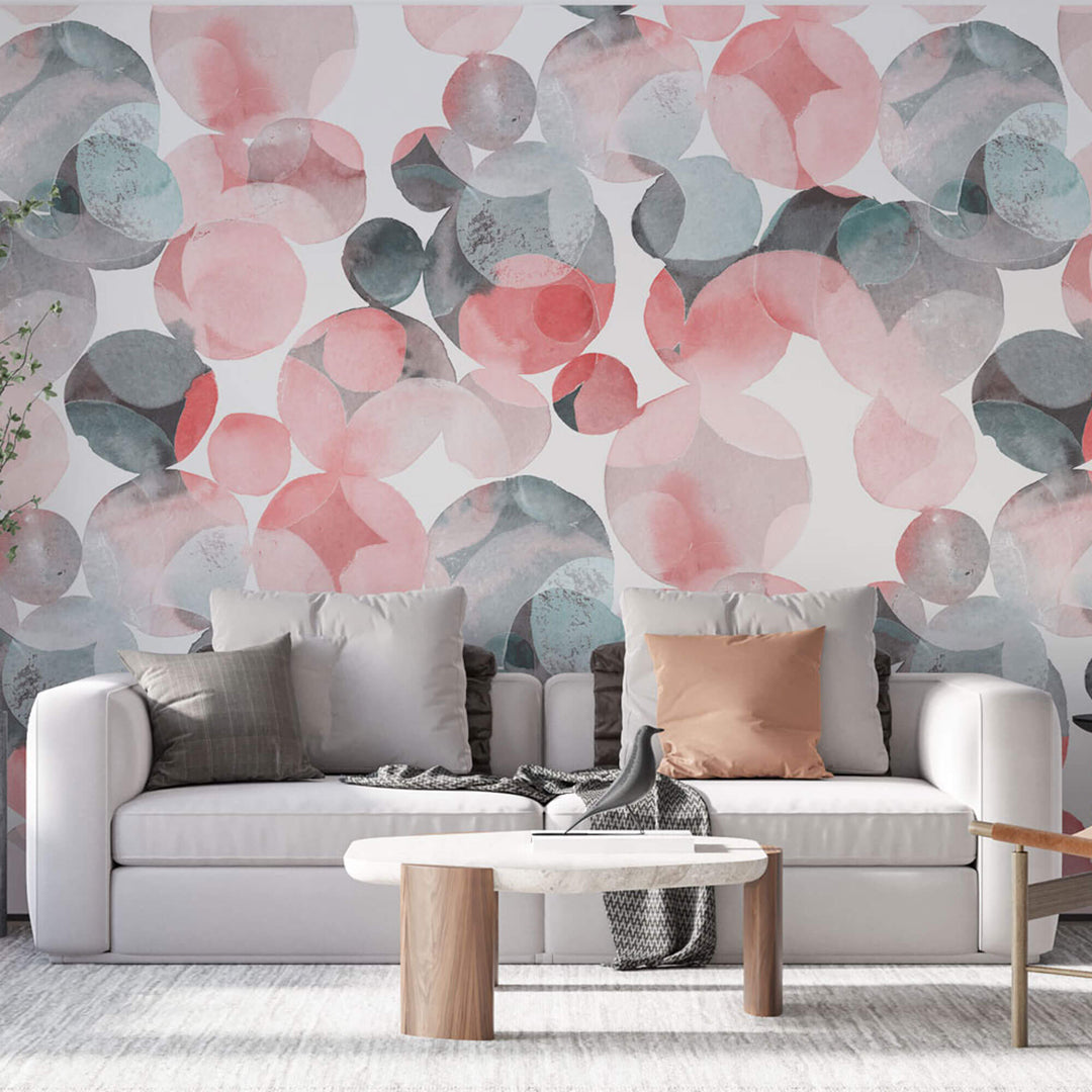 Tapet Personalizat Watercolor cu cerculete rozalii si gri pictate - PINK GREY