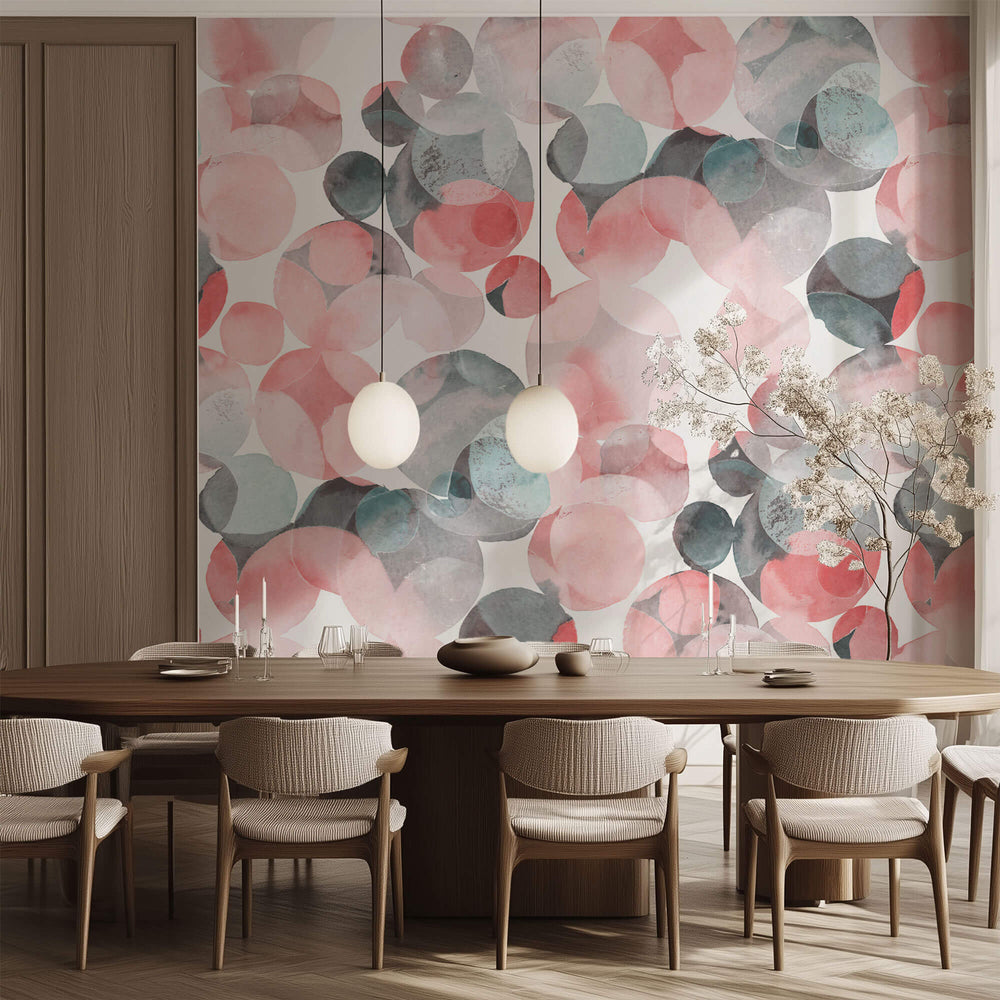 Tapet Personalizat Watercolor cu cerculete rozalii si gri pictate - PINK GREY