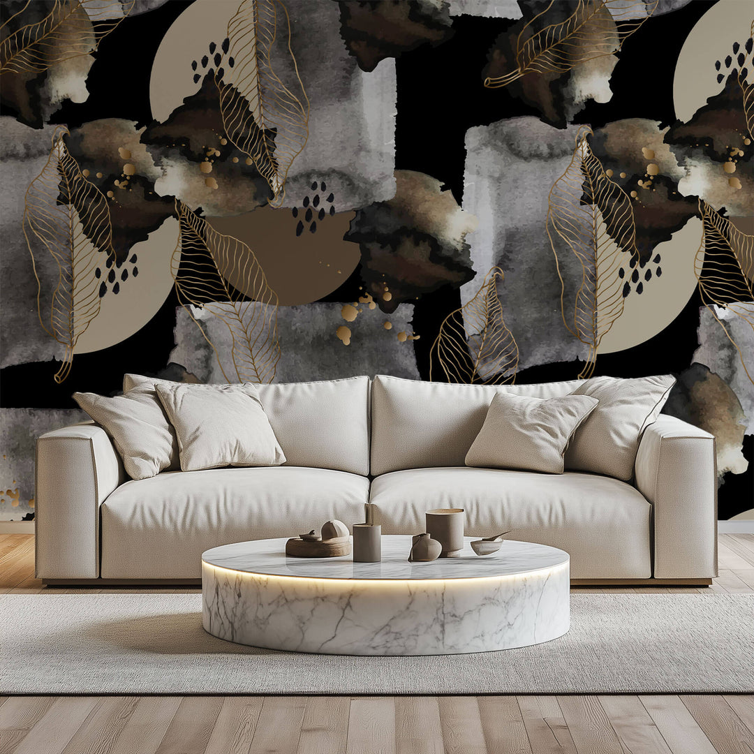 Tapet Personalizat Watercolor cu frunze abstracte si pictura texturata - NOVEMBER WATERCOLOR