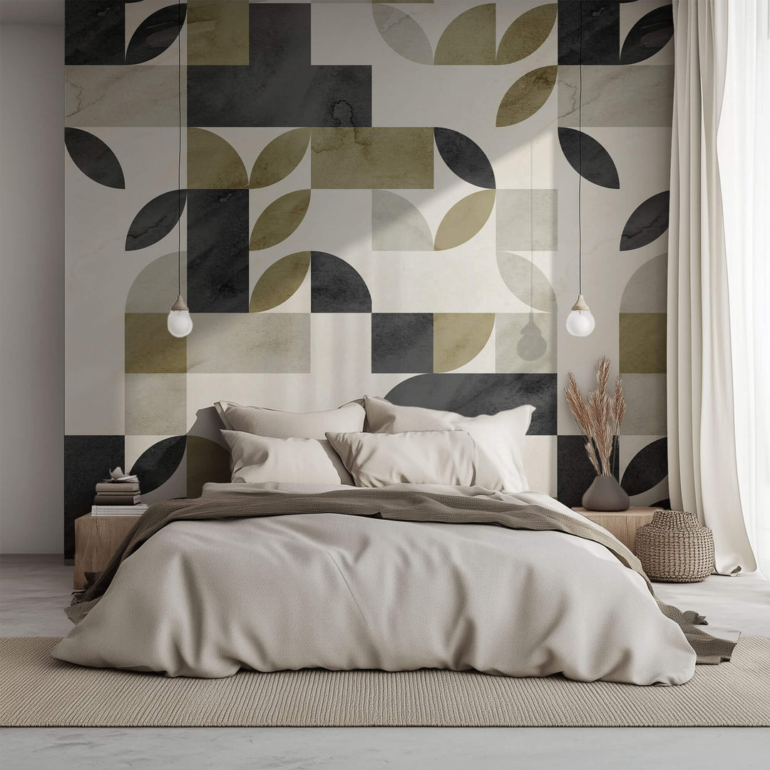 Tapet Personalizat Watercolor cu model abstract de frunze in nunante verde kaki - KHAKI WATERCOLOR LEAVES