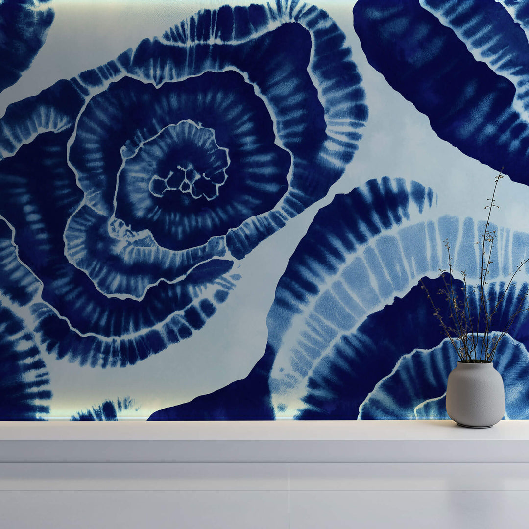 Tapet Personalizat Watercolor cu pictura in cerneala albastra 1 - WATERCOLOR INK FLOWERS