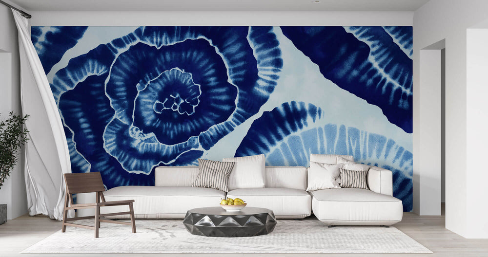 Tapet Personalizat Watercolor cu pictura in cerneala albastra 1 - WATERCOLOR INK FLOWERS