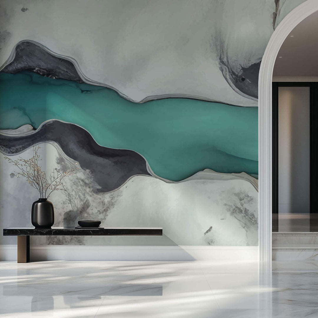 Tapet Personalizat Watercolor cu peisaj abstract glaciar - GREENLAND RIVER