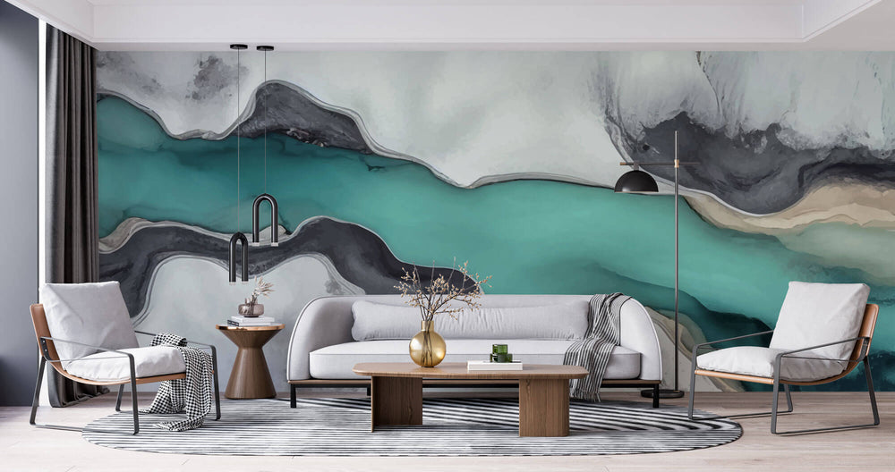 Tapet Personalizat Watercolor cu peisaj abstract glaciar - GREENLAND RIVER