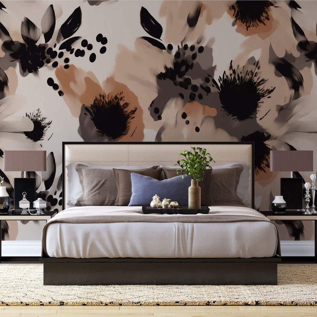 Tapet Personalizat Watercolor cu model floral in nuante maronii - EARTHY WATERCOLOR