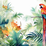 Tapet Personalizat Watercolor cu peisaj tropical cu papagal colorat - EXOTIC WATERCOLOR PARROT