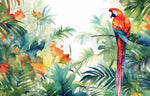 Tapet Personalizat Watercolor cu peisaj tropical cu papagal colorat - EXOTIC WATERCOLOR PARROT