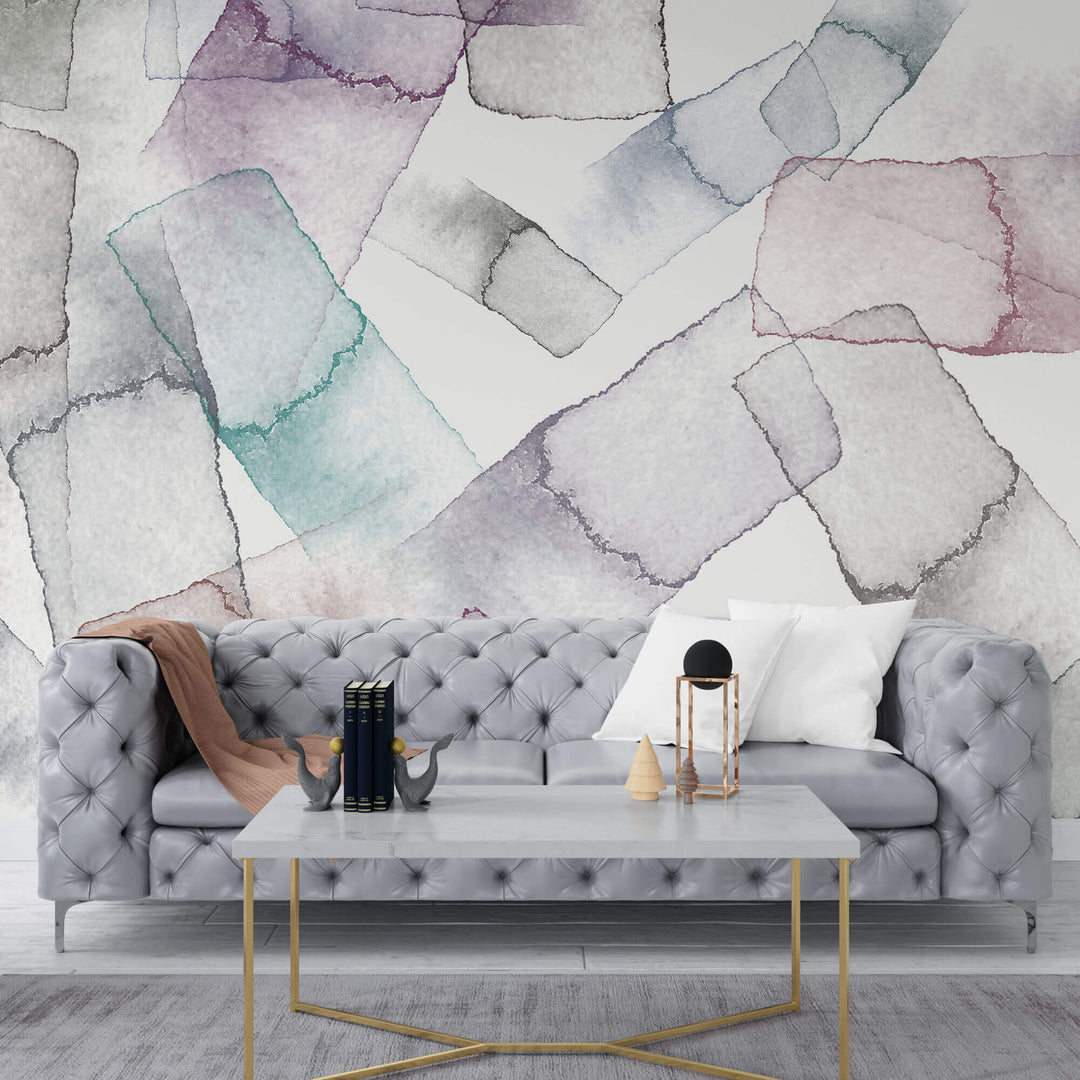 Tapet Personalizat Watercolor cu cuburi abstracte pictate - DIAGONAL WATERCOLOR