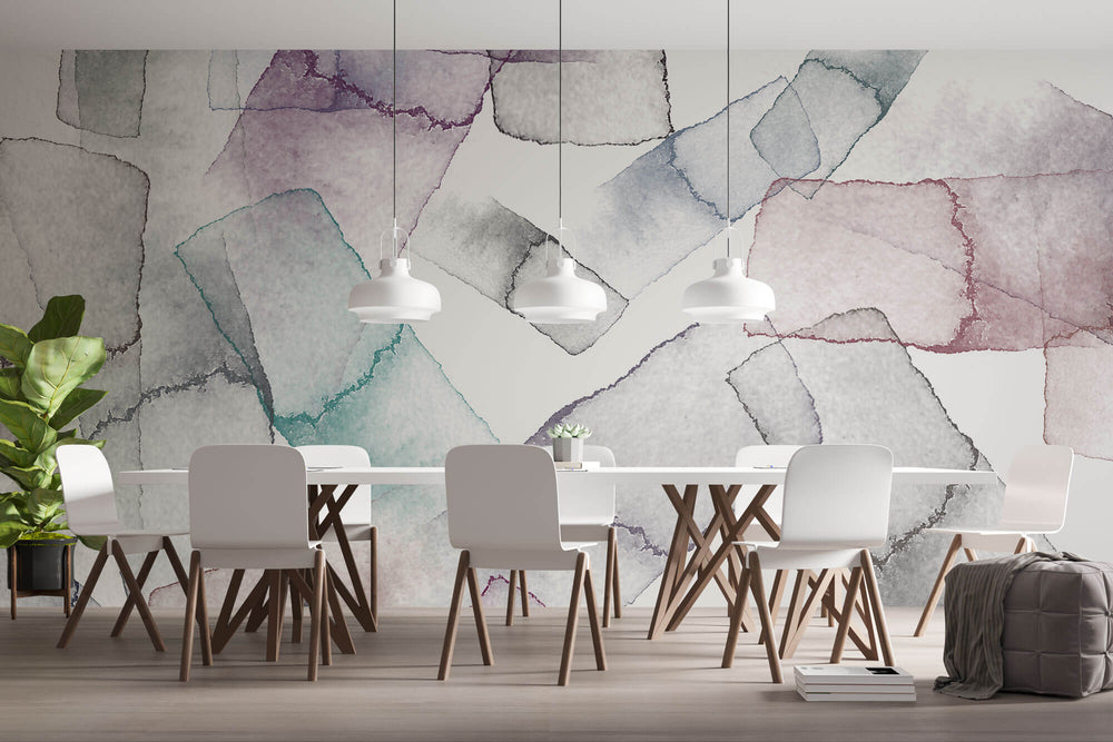 Tapet Personalizat Watercolor cu cuburi abstracte pictate - DIAGONAL WATERCOLOR