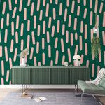 Tapet Personalizat Patterns cu ilustratie abstracta cu linii roz si fundal verde - PINK LINES