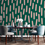 Tapet Personalizat Patterns cu ilustratie abstracta cu linii roz si fundal verde - PINK LINES