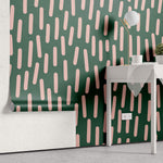 Tapet Personalizat Patterns cu ilustratie abstracta cu linii roz si fundal verde - PINK LINES