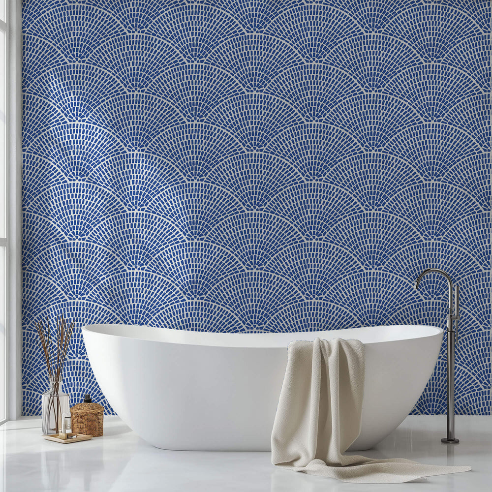 Tapet Personalizat Patterns cu ilustratie abstracta in stil mosaic in nuante de albastru - SEASIDE ARCHES