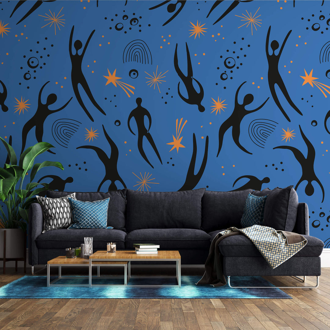 Tapet Personalizat Patterns cu siluete abstracte intr-un fundal albastru - NIGHT SILHOUETTES
