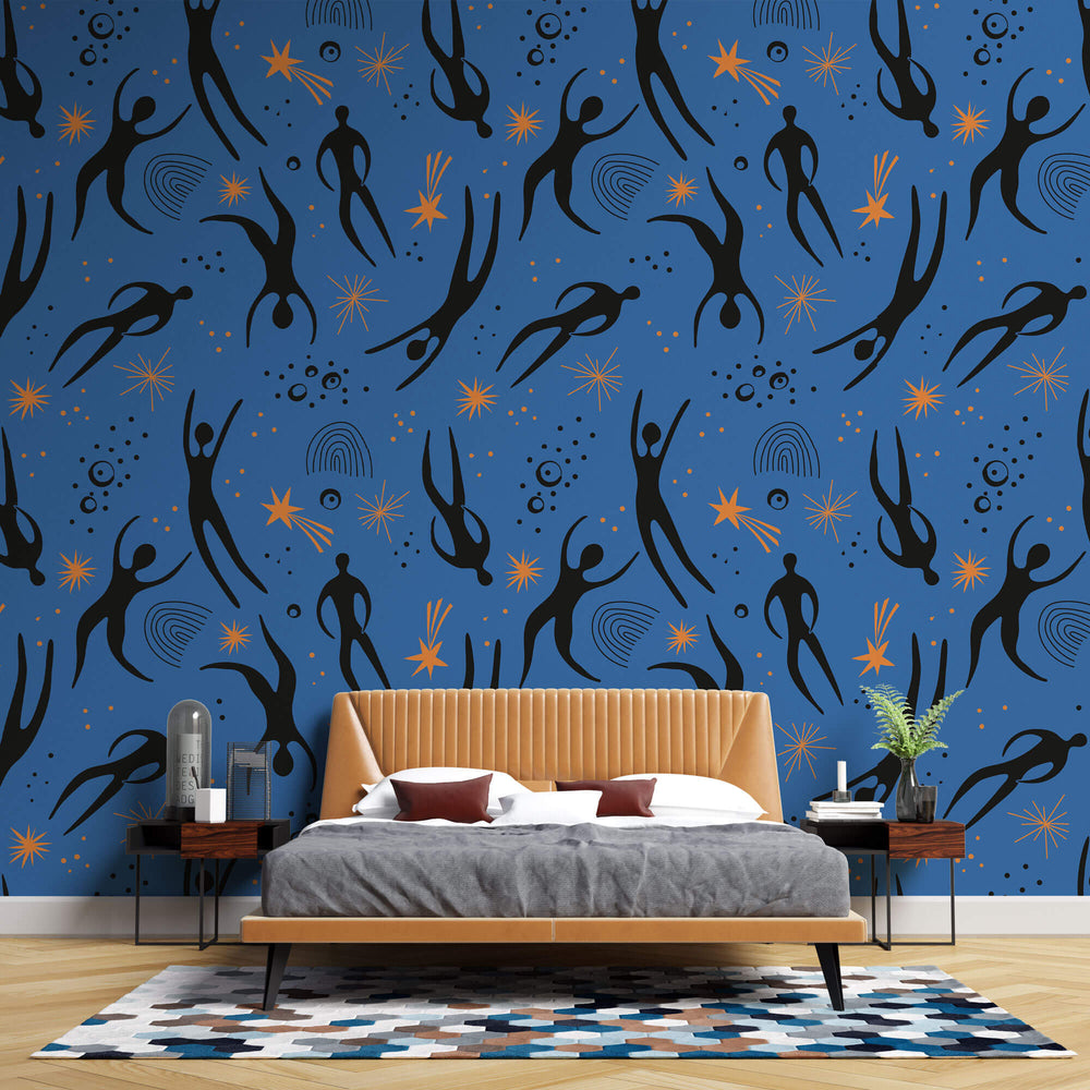 Tapet Personalizat Patterns cu siluete abstracte intr-un fundal albastru - NIGHT SILHOUETTES