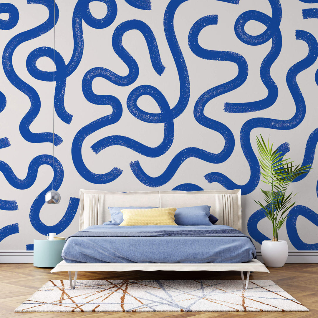Tapet Personalizat Patterns cu dungi abstracte in nuante de albastru - BLUE DOODLE